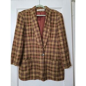 Vintage Evan Picone Women's Size 18 Plaid Blazer Brown Runs Small Made In USA